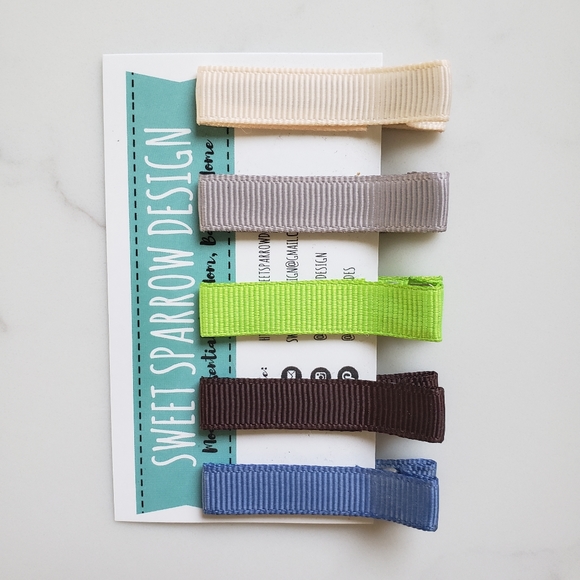 Grosgrain ribbon girls alligator hair clips, set of 5, no slip grip lined NWT - Picture 2 of 6